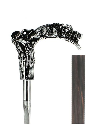 Sword - solid pewter dog and wild boar silver plated handle on carbon shaft macassar veneer