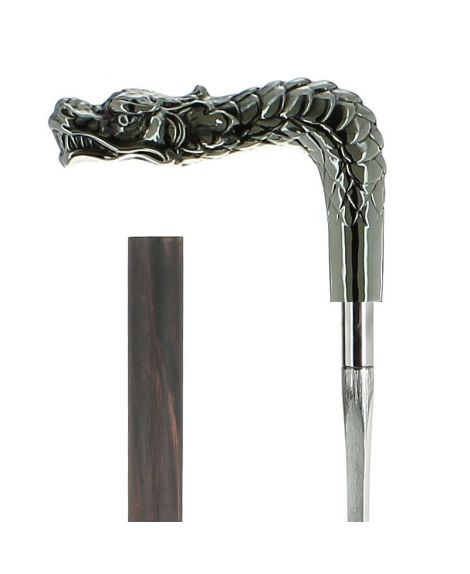 Sword - silver plated dragon handle on carbon shaft macassar veneer