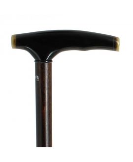 Béquille en corne noire sur bâton en hêtre teinté