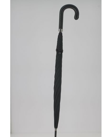 Black Umbrella for Man, crook covered handle with black leather,  metal shaft