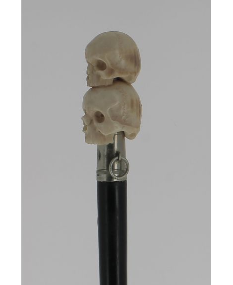 Cane Ivory handle, 2 skulls, Vanitas
