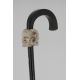Ivory janus crooked handle with a satyre on one side and a skull on the opposite side, Ebony