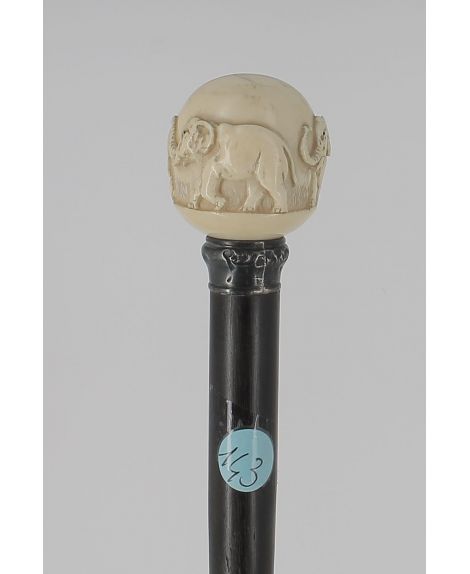 Ivory ball knob decorated with elephants