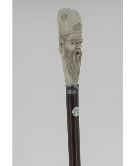 High cane ivory knob shaped as a japanese god named "Fukurokuju"