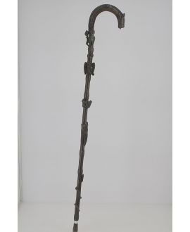 Canne africaine en bronze poignée courbe, 93 cm. Années 1950