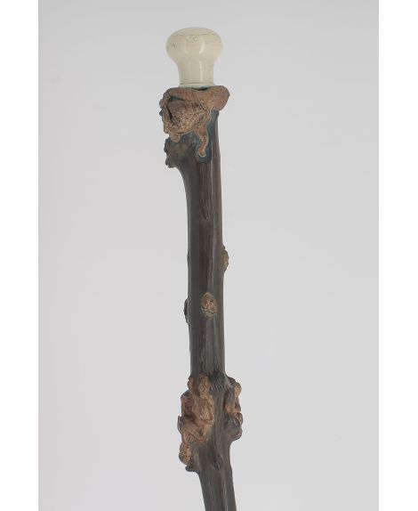 Erotic wooden cane (made of boxwood) with naked human couples and animals engraved on the shaft