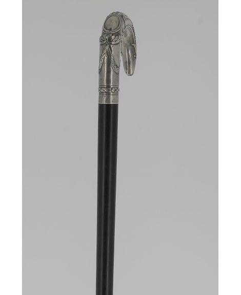 Silver crook cane, ebony shaft