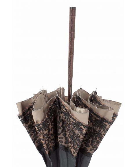 Sun umbrella with panther lace. snakewood shaft. Handle covered with crocodile leather