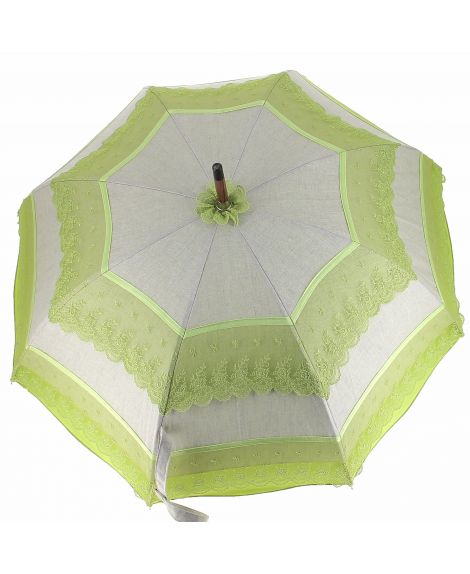 Natural linen Sun umbrella, waterproofed, green lace, internal lining satin. Unscrewable knob