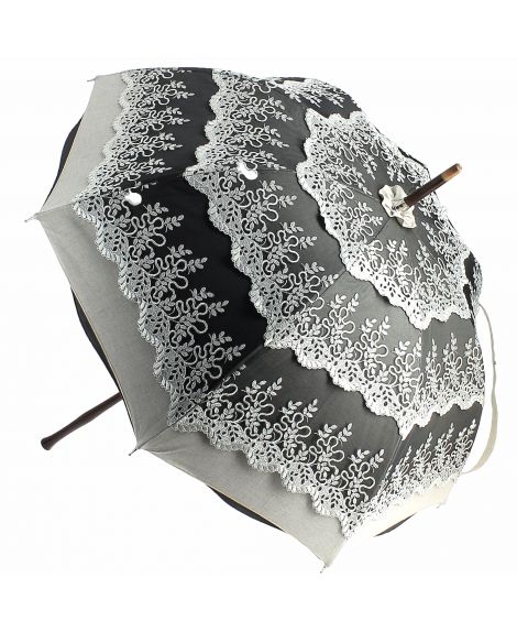 Natural linen Sun umbrella, waterproofed, grey lace, internal lining satin. Unscrewable knob