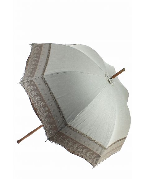 Natural linen Sun umbrella, waterproofed, beige lace, internal lining satin. Unscrewable knob