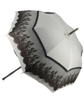 Natural linen Sun umbrella, waterproofed, brown lace, internal lining satin. Unscrewable knob
