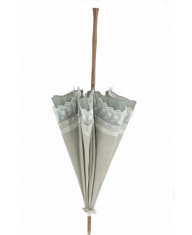 Natural linen Sun umbrella, waterproofed, white lace, internal lining satin. Unscrewable knob