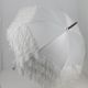 White satin Sun umbrella with fringes. Ebony wood shaft. Handle covered with Ostrich