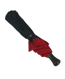 Parapluie pliant Dame, Noir et Rouge, poignée ébène, ouverture automatique