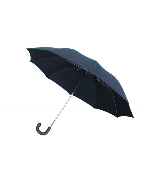 Folding umbrella for man, Navy cloth,  leather handlecrook covered handle with navy leather