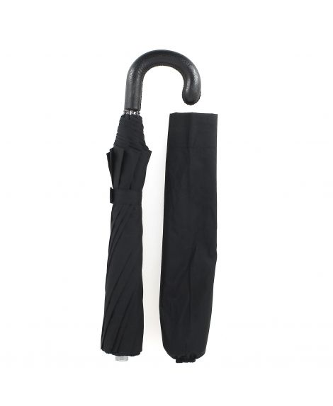 Folding umbrella for man, Black cloth,  leather handle