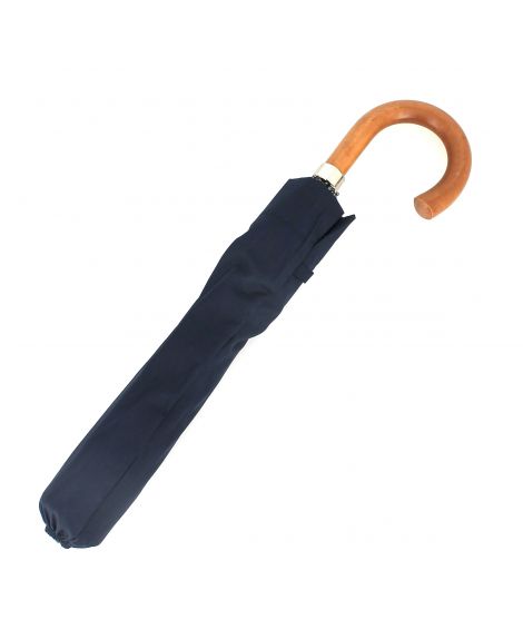 Folding umbrella for man, Navy cloth, crook malacca handle