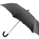 Parapluie pliant Homme, gris chiné rayures bordeaux , poignée cuir marron