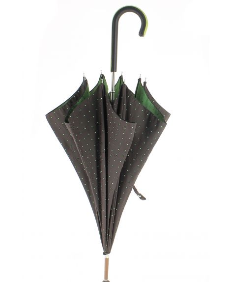 Parapluie motifs à pois, poignée cuir noir avec zip