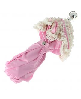 Pink frill Folding umbrella for Lady, silver plated knob