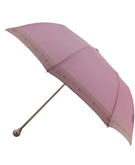 Pink Folding umbrella for Lady, silver plated knob