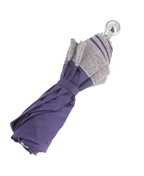 Parapluie pliant Dame, violet, poignée argentée