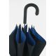 Parapluie Homme, Noir, intérieur bleu, poignée cuir noir dévissable