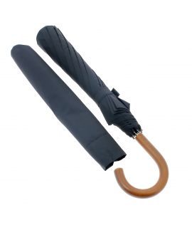 Folding umbrella for man, Black cloth, crook malacca handle