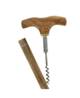 Wine waiter stick (corkscrew) - olive wood crutch handle on scorched maple shaft